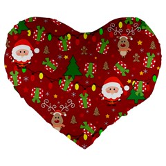 Santa And Rudolph Pattern Large 19  Premium Heart Shape Cushions by Valentinaart