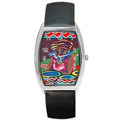 Ethnic Africa Art Work Drawing Barrel Style Metal Watch by Celenk
