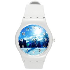 Ski Holidays Landscape Blue Round Plastic Sport Watch (m) by BangZart