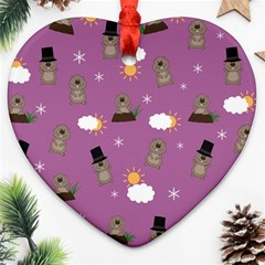 Groundhog Day Pattern Heart Ornament (two Sides) by Valentinaart