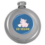 Go Vegan - Cute Pig and Chicken Round Hip Flask (5 oz) Front