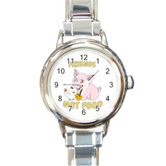 Friends Not Food - Cute Pig And Chicken Round Italian Charm Watch