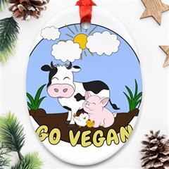 Friends Not Food - Cute Pig And Chicken Oval Ornament (two Sides)