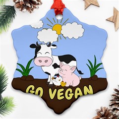 Friends Not Food - Cute Cow, Pig And Chicken Snowflake Ornament (two Sides) by Valentinaart