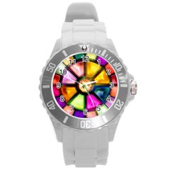 Glass Colorful Stained Glass Round Plastic Sport Watch (l) by Sapixe