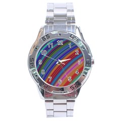 Multicolored Stripe Curve Striped Stainless Steel Analogue Watch