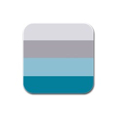 Blue Gray Striped Pattern Horizontal Stripes Rubber Square Coaster (4 Pack)  by yoursparklingshop