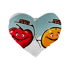Dancing Fruit Apple Organic Fruit Standard 16  Premium Flano Heart Shape Cushions by Simbadda