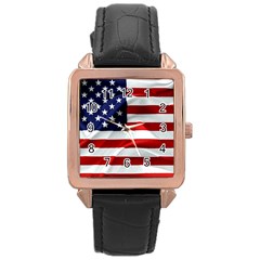 American Usa Flag Rose Gold Leather Watch  by FunnyCow