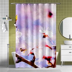 Pink Sakura Purple Background Shower Curtain 48  X 72  (small)  by FunnyCow