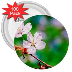 Sakura Flowers On Green 3  Buttons (100 Pack)  by FunnyCow
