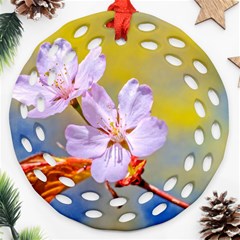 Sakura Flowers On Yellow Round Filigree Ornament (two Sides)