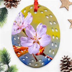 Sakura Flowers On Yellow Oval Filigree Ornament (two Sides) by FunnyCow