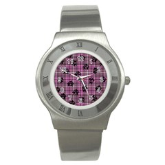 Pink  Plaid Anarchy Stainless Steel Watch by snowwhitegirl