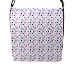 Hearts And Star Dot White Flap Closure Messenger Bag (l)