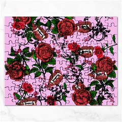 Pink Rose Vampire Rectangular Jigsaw Puzzl by snowwhitegirl