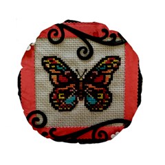 Cross Stitch Butterfly Standard 15  Premium Round Cushions