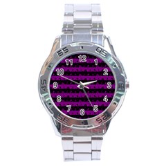 Zombie Purple And Black Halloween Nightmare Stripes  Stainless Steel Analogue Watch by PodArtist