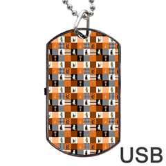 Witches, Monsters And Ghosts Halloween Orange And Black Patchwork Quilt Squares Dog Tag Usb Flash (one Side) by PodArtist
