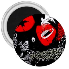 Red Poppy Flowers On Gray Background By Flipstylez Designs 3  Magnets by flipstylezfashionsLLC