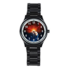 Earth Globe Planet Space Universe Stainless Steel Round Watch by Celenk