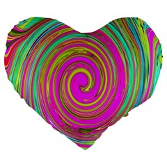 Groovy Abstract Pink, Turquoise And Yellow Swirl Large 19  Premium Heart Shape Cushions by myrubiogarden