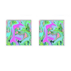 Retro Pink And Light Blue Liquid Art On Hydrangea Garden Cufflinks (square) by myrubiogarden