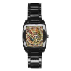 Wings Feathers Cubism Mosaic Stainless Steel Barrel Watch