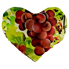 Grape Harvest Nature Figure Rustic Large 19  Premium Flano Heart Shape Cushions by Wegoenart