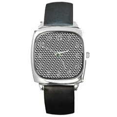 White Line Wave Black Pattern Square Metal Watch