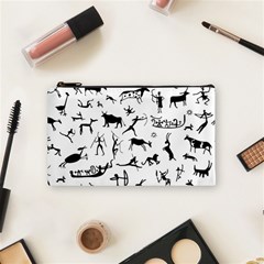 Petroglyph Runic Cavemen Nordic Black Paleo Drawings Pattern Cosmetic Bag (small) by snek