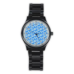 Hydrangea Blue Glitter Round Stainless Steel Round Watch by Pakrebo