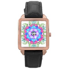 Lotus Flower Bird Metatron S Cube Rose Gold Leather Watch  by Pakrebo