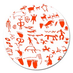 Petroglyph Art Symbols Art Rock Magnet 5  (round) by Pakrebo