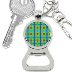 Groovy Yellow Pink Purple Square Pattern Bottle Opener Key Chain by BrightVibesDesign