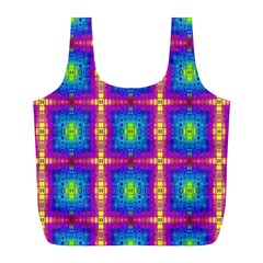 Groovy Blue Pink Yellow Square Pattern Full Print Recycle Bag (l)