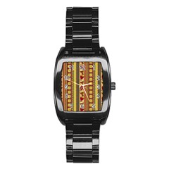 Traditional Africa Border Wallpaper Pattern Colored 4 Stainless Steel Barrel Watch by EDDArt