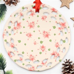 Pink Flowers Pattern Spring Nature Round Filigree Ornament (two Sides)