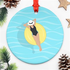 Lady In The Pool Ornament (round) by Valentinaart
