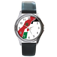 Western Sahara Flag Map Geography Round Metal Watch by Sapixe