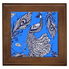 Peacock Bird Feathers Seamless Background Pattern Framed Tile