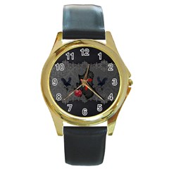 The Crows With Cross Round Gold Metal Watch