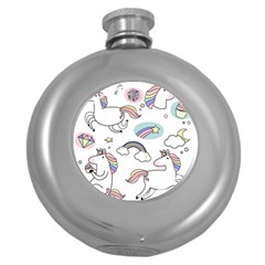 Cute Unicorns With Magical Elements Vector Round Hip Flask (5 Oz) by Sobalvarro
