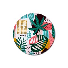Abstract Seamless Pattern With Tropical Leaves Rubber Coaster (round) 