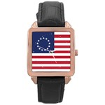 Betsy Ross flag USA America United States 1777 Thirteen Colonies vertical Rose Gold Leather Watch  Front