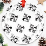 French France Fleur De Lys Metal Pattern black and white antique vintage Round Filigree Ornament (Two Sides) Front