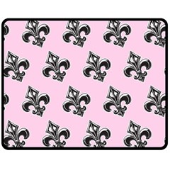 French France Fleur De Lys Metal Pattern Black And White Antique Vintage Pink And Black Rocker Double Sided Fleece Blanket (medium)  by Quebec