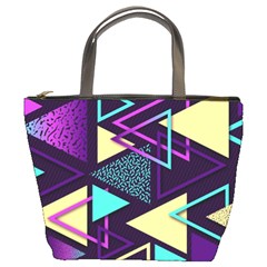 Retrowave Aesthetic Vaporwave Retro Memphis Triangle Pattern 80s Yellow Turquoise Purple Bucket Bag by genx