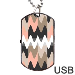 Pattern Abstrait Vagues Rose/noir/taupe Dog Tag Usb Flash (one Side)