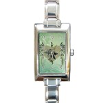Eagle, Animal, Bird, Feathers, Fantasy, Lineart, Flowers, Blossom, Elegance, Decorative Rectangle Italian Charm Watch Front